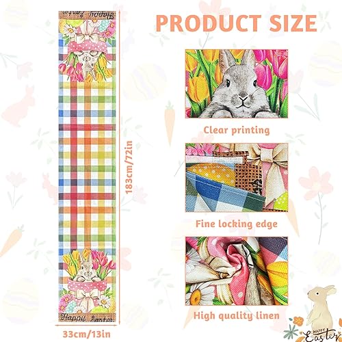 FairyPeach Drapeau Table Pâques, Lapin de Pâques Nappe, Décoration Saisonnière de Printemps, Printemps Decoration Table Paques, Nappe de Pâques en Lin, Pâques Chemin de Table (Lapin Oreilles) - Nail Gallerys