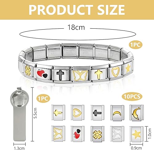 Bzzerumy Lot de 12 bracelets à breloques italiens en acier inoxydable avec détails dorés et argentés - Nail Gallerys