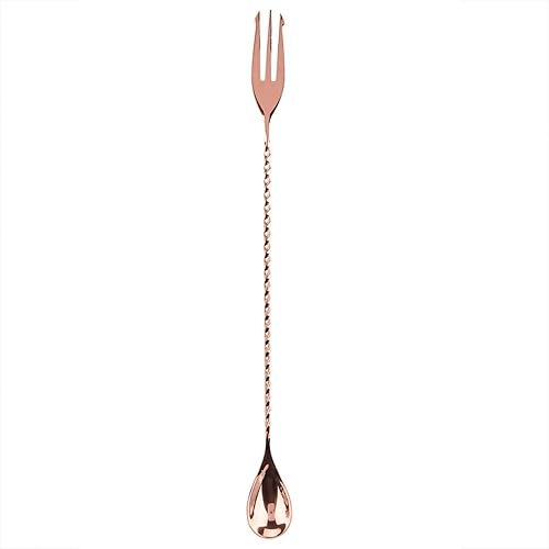 Bâton de mélange de cocktail cuillère à long manche en acier inoxydable exquis outil de stratification de mélange à poignée torsadée antidérapante pour bar bar barman(Spoon with fork-Or rose) - Nail Gallerys