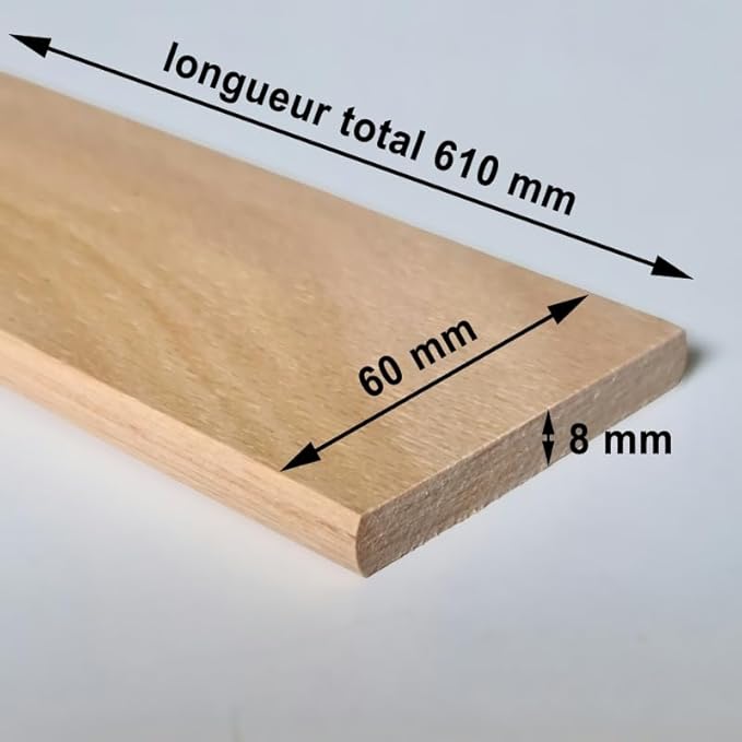SCM Créations Lot de 3 Lattes 61 cm 610mm Largeur 60mm épaisseur 8mm Bois hêtre Durable | Sommier lit canapé clic clac bz | 7 Plis Rechange Renfort résistant Soutien Matelas - Nail Gallerys