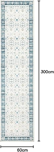 Carvapet Tapis de Couloir 60x300cm Lavable Tapis de Passage Long Tapis de Cuisine Fleurs Imprimées Doux Microfibre Tapis de Sol(Bleu) - Nail Gallerys