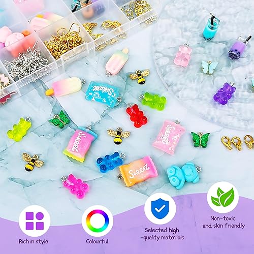 Mispudin 212 Breloque Charms en Resine, Kit Breloques Creation Bijoux, Pendentif Bracelet Creatif, Breloque Abeille, Ours, Bonbons, Bubble Tea, Papillon pour Fabrication de Bijoux Bracelet - Nail Gallerys