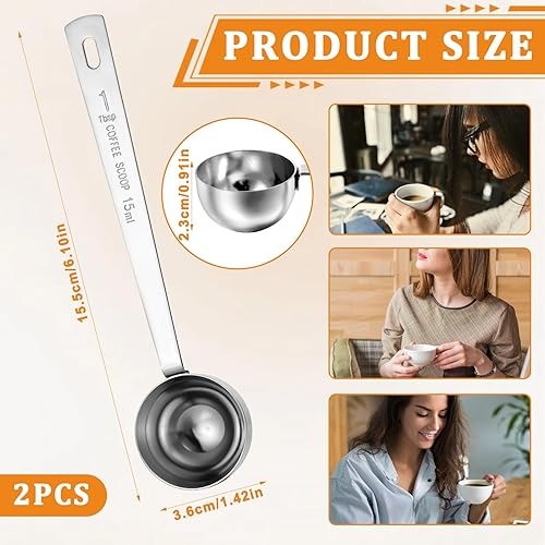 Nogeqi Lot de 2 cuillères à café - 15 ml - Avec manche long - Réutilisables - En acier inoxydable - Cuillères doseuses en métal - Pour café, thé en vrac, épices - Nail Gallerys