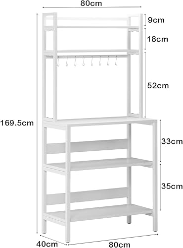 SogesHome Étagère de Cuisine à 5 Niveaux Étagère à Micro-Ondes avec 8 Crochets pour la Vaisselle Étagère de Rangement en Bois et Structure en Acier 80 x 40 cm - Nail Gallerys