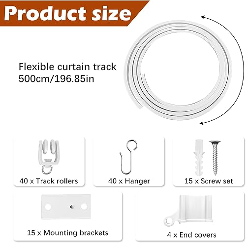 Rail de rideau de plafond flexible de 5 m - Blanc - Avec roulettes silencieuses - Idéal pour fenêtre de douche, séparateur de pièce de camping-car, intimité et décoration de la maison - Nail Gallerys