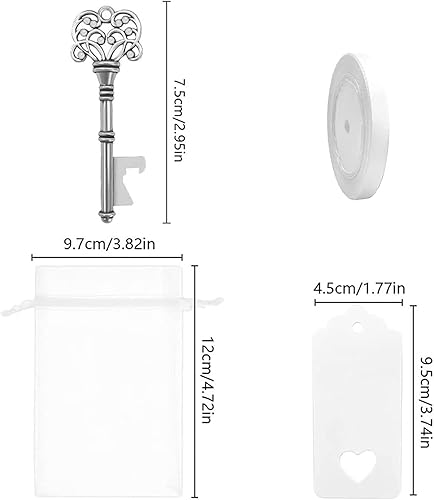 Ruspela Lot de 20 décapsuleurs vintage en forme de clé avec sac à cordon et étiquette vierge pour invités - Nail Gallerys