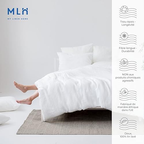 My Linen Home Housse de Couette 100% Lin lavé à la Pierre en A Rayures I Housse de Couette I Lavable en Machine I Housse de Couette avec Fermeture éclair I Couette Simple 140x200 cm - Nail Gallerys