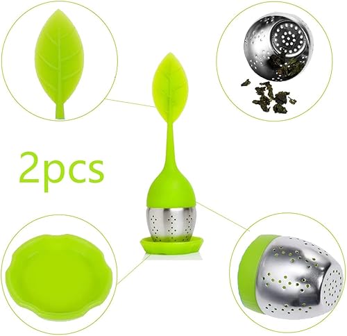 Infuseur De Thé, 2 Pièces Infuseur à Thé En Silicone, Feuilles De Thé Infuseur, Passoire a Thé, avec Poignées En Silicone, Design De Feuille Moderne, Pour Filtrer Le Thé (Vert) - Nail Gallerys