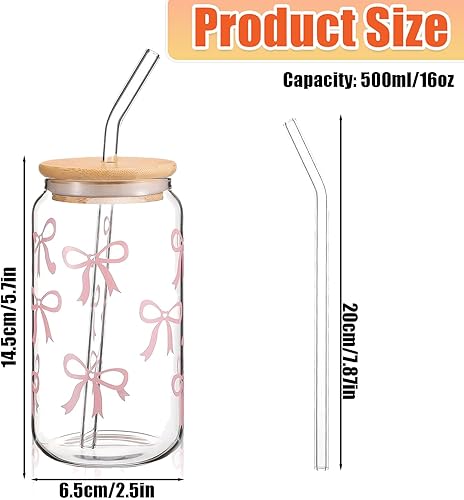 CUVZORA Gobelet en verre élégant de 16 oz avec couvercle et paille, design hermétique et étanche, polyvalent pour le café, les cocktails et plus encore (nœuds papillon et cerises) - Nail Gallerys