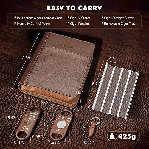 Étui à cigares KEJIAR, boîte à cigares portable avec coupe droite, coupe en V, perforateur, packs d'humidificateurs, humidificateur de voyage et accessoires pour cigares coffret cadeau étui à cigares - Nail Gallerys