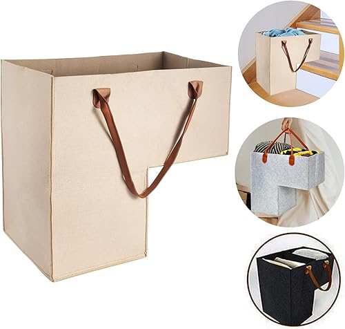 LIbgiubhy Support de rangement pour escalier - Panier en feutre avec poignées - Sac de rangement pour divers articles ménagers - Nail Gallerys