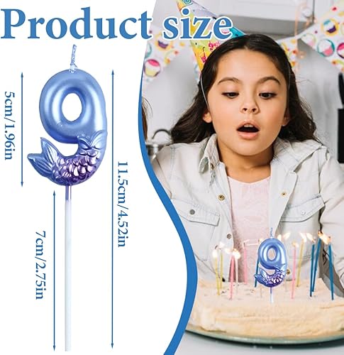 OFYRA Bougie Numéro 9 d'Anniversaire, Bleu Bougies d'Anniversaire Sirène Bougie Chiffres,Décorations de Anniversaires Gâteaux pour Enfants Adulte pour Anniversaire Fête sur le Thème de la Sirène - Nail Gallerys