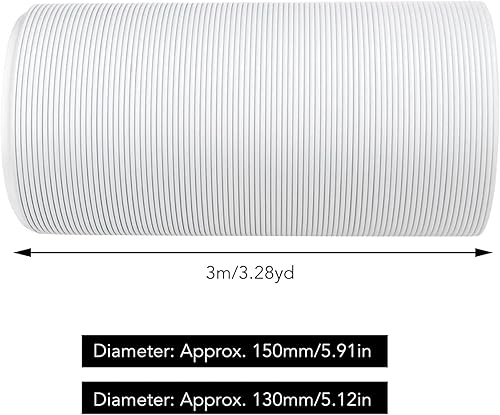 Tuyau de Climatiseur, 3M Tuyau D'évacuation D'ai en Fil D'acier PP Dans le Sens Inverse des Aiguilles D'une Montre, Tuyau D'évacuation Climatiseur Mobile Pliable et Extensible à Filetage CCW(130mm) - Nail Gallerys