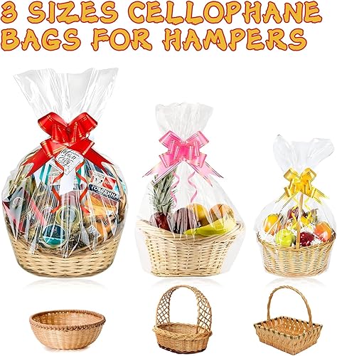 LALAGO Lot de 30 pcs Grands Sacs en Cellophane pour Panier Cadeau, 3 Tailles Grands Sacs en Cellophane, Emballage Cadeau avec 30 Nœuds pour décorations de Noël, Fêtes, Paniers-Cadeaux, Fleurs - Nail Gallerys