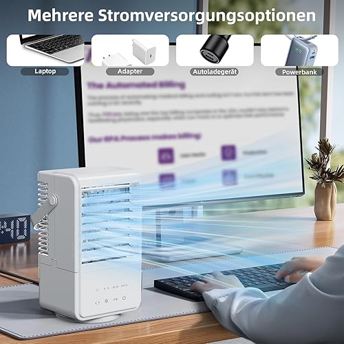 Climatiseur Mobile 1000ML,Rafraîchisseur d'Air avec Brumisation [Faible Conso] - Ventilation 3 Vitesses, Oscillation 90°, Minuterie 4H, RGB & Type-C - Réservoir 1L Silencieux pour Maison/Bureau - Nail Gallerys
