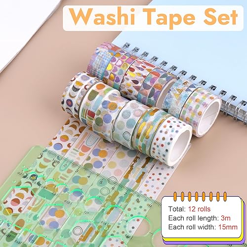 Lot de 12 rouleaux de ruban adhésif Washi coloré - 15 mm x 3 m - Pour enfants, scrapbooking, bullet journal, bricolage - Nail Gallerys