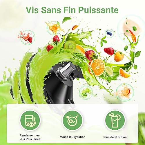 AAOBOSI Extracteur de Jus, Extracteur de Jus de Fruits et Légumes Ouverture de 110 mm, Fonction de Mastication Inversée,Sans BPA, avec 2 Tasses et Brosse, adapté à tous les Fruits et Légumes - Nail Gallerys