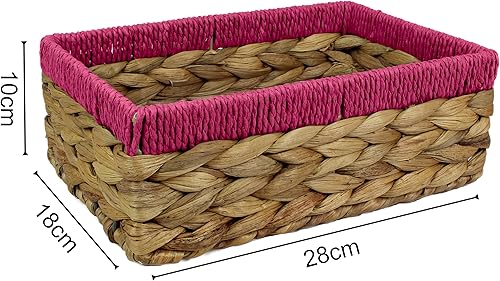 Pop-it-in-a-pelican Petits paniers rectangulaires en jacinthe d'eau pour le rangement, paniers en osier naturel et rose, étagères ouvertes, boîte cadeau décorative, petit plateau de salle de bain, - Nail Gallerys