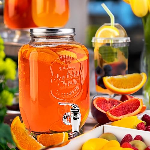 Distributeur de Boissons avec Robinet Anti-Goutte - Distributeur d'eau en Verre avec Couvercle - Distributeur de Limonade 4 L - Nail Gallerys