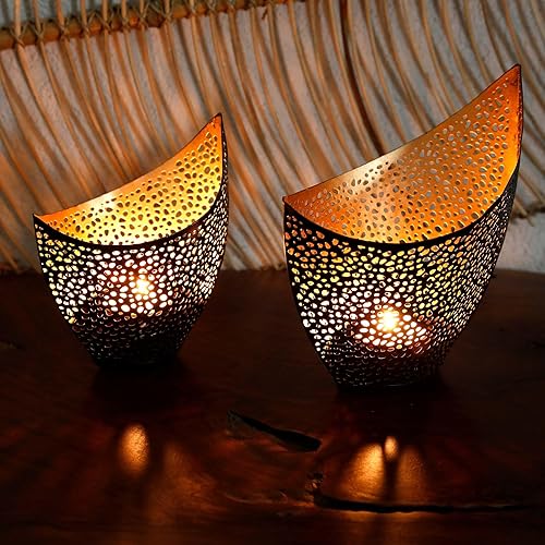 Casa Moro Lot de photophores vintage en métal noir et doré - Cadeau de lutin - Décoration de table de salon - Décoration de chambre esthétique - Nail Gallerys