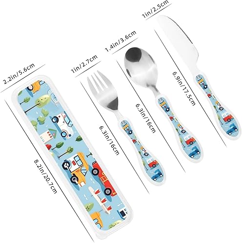 Ensemble de couverts pour enfants avec cuillère, couteau et fourchette, en acier inoxydable de qualité alimentaire (motif véhicules de dessin animé) - Nail Gallerys