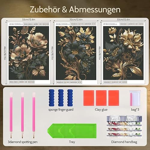 Lot de 3 fleurs de peinture diamant pour adultes, kit de peinture diamant pour adultes, peinture diamant pour bricolage, peinture diamant pour décoration de la maison, kit de peinture diamant DIY (30 - Nail Gallerys