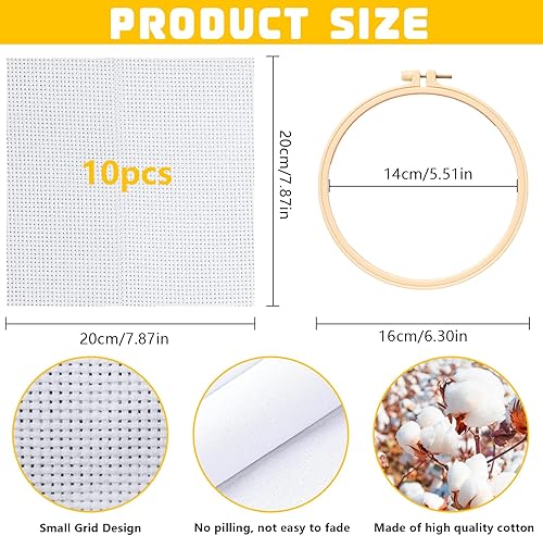 YOUNGSAY 10 Pcs Toile Aida, 20 x 20cm Blanc Tissu Broderie, Coton Toile Broderie avec Cadre Tissu Broderie pour la Couture DIY et la Fait à la Main - Nail Gallerys