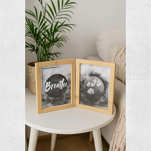 damaloo Lot de 2 cadres photo doubles 13 x 18 cm en bois avec motif - Pliable - 13 x 18 cm - Effet bambou - Petit cadre photo en bois - Décoration - Nail Gallerys