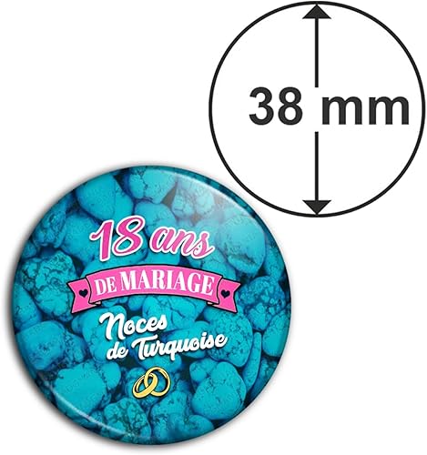 Badgmania Magnet Aimant 3.8cm | Anniversaire 18 Ans de Mariage Noces de Turquoise | Diamètre 3.8cm | Anneaux Mariage - Nail Gallerys