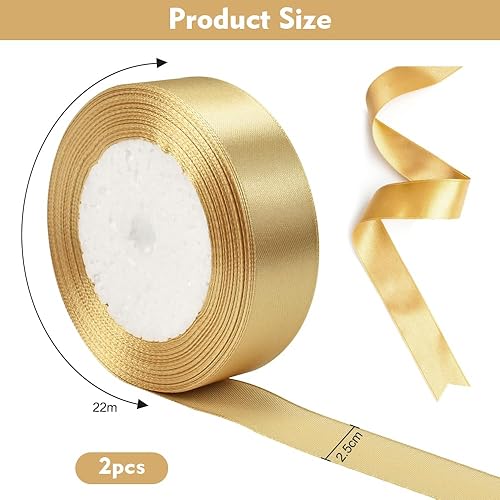 HAOMEEDUO 2 PCS Ruban de Satin Doré 25 mm x 22 m pour Noël, Emballage Cadeau, Mariage, Artisanat, Baptême, Anniversaire, Fête - Décoratif Or - Nail Gallerys