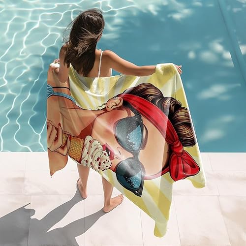 LZOQOWUJ Serviette de plage imprimée rétro années 60 - Motif crème glacée rétro américaine, serviette de plage vintage pour femme (style 3, 140 cm x 70 cm) - Nail Gallerys