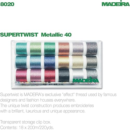 Madeira 8020 Metallic Supertwist Boîte fils à broder 18 bobines de 200 m - Nail Gallerys