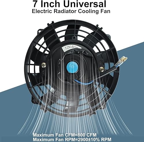 Ventilateur de radiateur électrique, 7 Pouces 12 V 80 W Push Pull Radiateur Ventilateur de Refroidissement avec kit Montage, 800 CFM Haute Performance Universel Mince refroidiss - Nail Gallerys