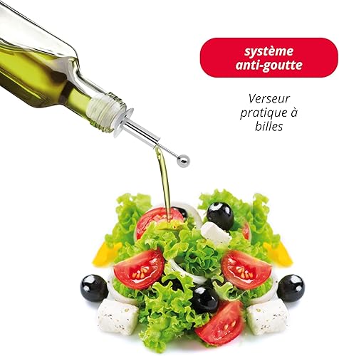 Huilier en verre de 500 ml avec système anti-goutte | Verseur à bille pratique. Distributeur parfait d'huile et de vinaigre | Fabriqué en acier inoxydable et silicone – Facile à nettoyer et étanche - Nail Gallerys