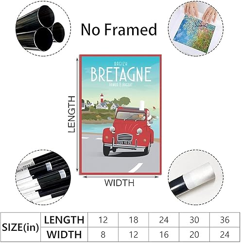 ASFGH Poster de style vintage Bretagne - Décoration murale - Pour bureau, famille - Impression sur toile - Décoration pour chambre à coucher - Nail Gallerys