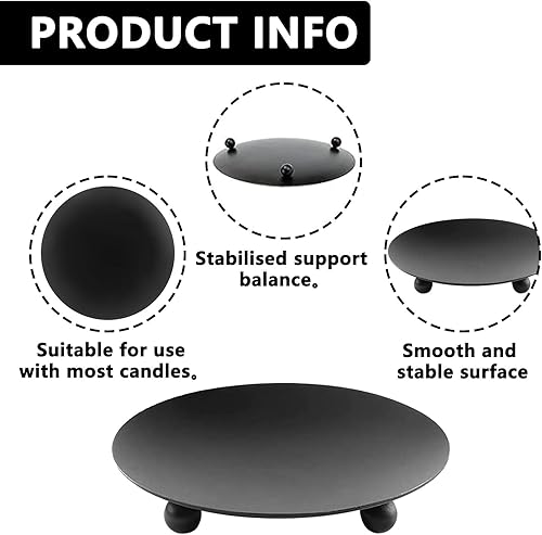 Lot de 2 bougeoirs piliers de 9 cm - Soucoupe ronde - Porte-bougie de table - Photophore en métal - Noir - Pour décoration de table de mariage, fête, décoration, couronne de l'Avent - Nail Gallerys