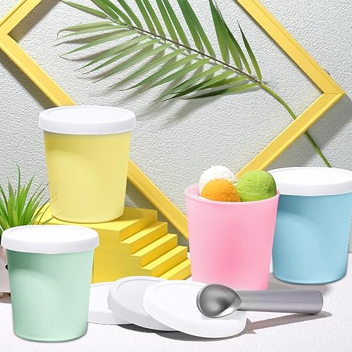Nuenen Lot de 5 boîtes de congélation réutilisables avec couvercles en silicone et cuillère pour crème glacée maison, passent au lave-vaisselle (couleurs Morandi) - Nail Gallerys