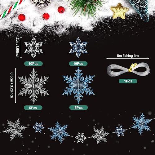 30 Pièces Acrylique Flocons De Neige, Ornements en Cristal pour Décorations De Noël avec Ligne De Cristal pour Fenêtres, Cheminée, Sapin et Hiver - Nail Gallerys