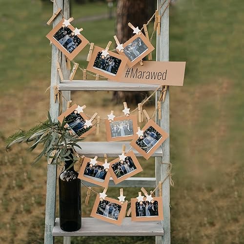 Ziamzra 40 Pièces Cadre Photo Carton 10x15 cm Cadre Photo en Papier Marron avec 40 Pièces Clips et 8m Corde de Chanvre pour Famille Amis Fête Anniversaire Mariage Noel Décoration de Murale DIY - Nail Gallerys