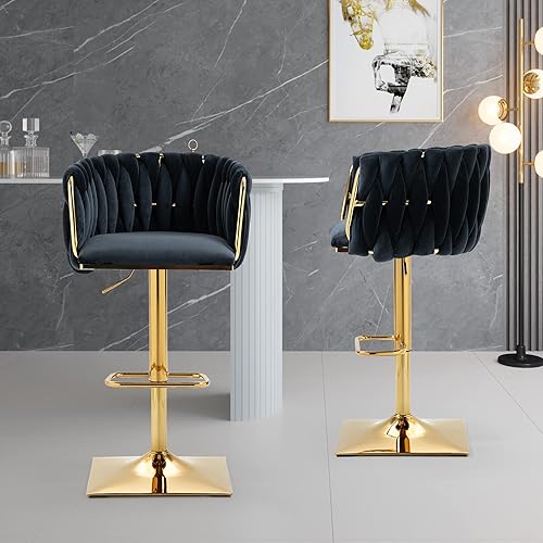 SUPPNEED Lot de 2 tabourets de bar en velours, réglables en hauteur, pivotants, rembourrés, modernes pour îlot de cuisine, café, bar, comptoir de bar, salle à manger (émeraude) - Nail Gallerys