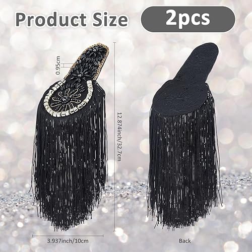 SUPERFINDINGS 2Pcs Epaulettes à Glands en Polyester, Badge d'épaule en Feutre à Coudre Epaulettes d'épaule en Perles Noires Badges avec Strass en Alliage pour d'une Tenue Vestimentaire, 32.7cm - Nail Gallerys
