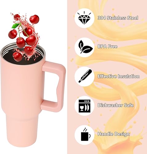 SNONRDO Gobelet isotherme de 1200 ml avec paille et poignée, Tasse isotherme de voyage en acier inoxydable 304, tasse à café, tient au chaud pendant 12 heures et glace pendant 24 heures (Brun) - Nail Gallerys