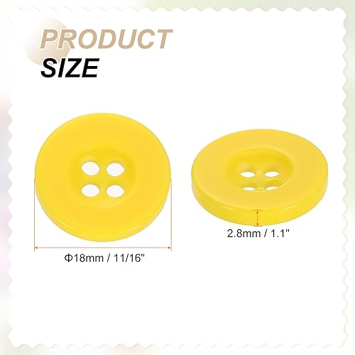 sourcing map Lot de 30 boutons à coudre ronds et plats en résine à 4 trous pour couture, vêtements et bricolage, 18 mm, jaune - Nail Gallerys