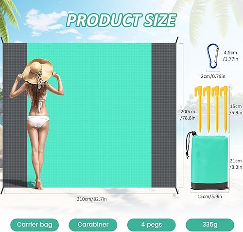Tapis de Plage, 210 x 200 cm Tapis de Plage Imperméable, Couverture de Plage Anti-Sable Portable Résistante, Couverture de Plage Large Anti Sable pour la Plage Le Camping Pique-Nique Voyage - Nail Gallerys