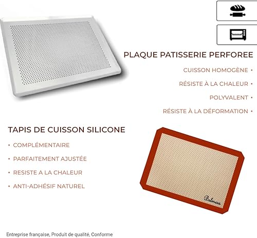 BELMESS - Lot Plaque Pâtisserie Perforée - Tapis De Cuisson Silicone ajusté - Répartition Chaleur Homogène - Taille 39.5x29.5 cm - Idéal Four - Légère - Résistant à la chaleur - Nail Gallerys