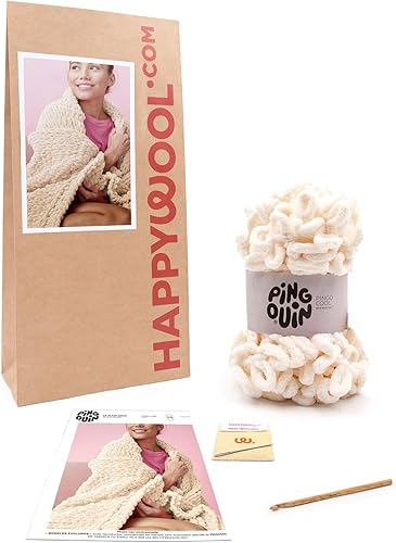 Pingouin - Kit Crochet Plaid Débutant Dada - Niveau Facile - idéal pour débuter - Nail Gallerys