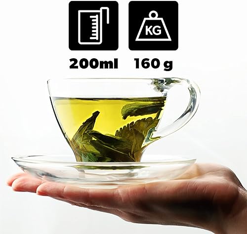 KADAX Lot de 6 Tasses en Verre Transparent Avec Soucoupe - 200 ml/250 ml - Pour Thé et Café (Hannah / 6 Pièces) - Nail Gallerys