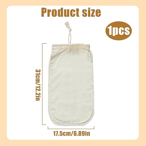 Huybaa Sac à Lait Végétal - Sachet en Chanvre Naturel avec Cordon - Lait de Soja, d'Amande, de Noisette - Filtre en Tissu pour Breuvages Végétaux Frais - Sac Alimentaire 100% Vegan - 30x20 cm - Nail Gallerys