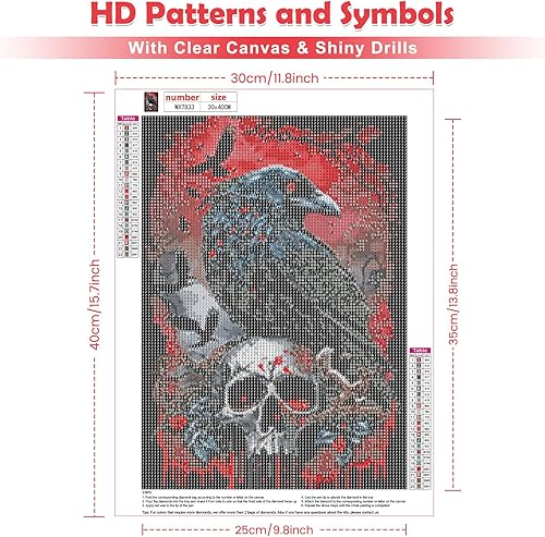 QENSPE 5D Halloween Diamond Painting, DIY Corneille Peinture Diamant Kit Adulte, Crâne Diamond Painting Broderie Kit Complet, Diamond Art Point de Croix Decoration Chambre Murale 30x40cm - Nail Gallerys