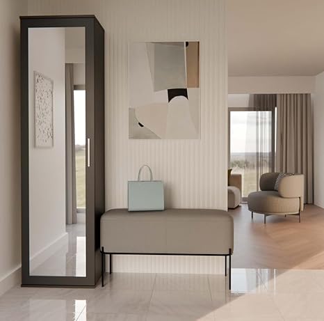 BDW Armoire double avec miroir, penderie moderne, multifonctionnelle, pour couloir, chambre à coucher, chambre d'enfant, 180 x 50 x 35 cm (blanc) - Nail Gallerys